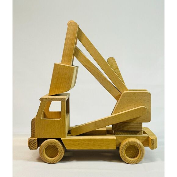 K&K Wooden Toys Crane Digger Handcrafted Wooden Construction Toy - Picture 2 of 8